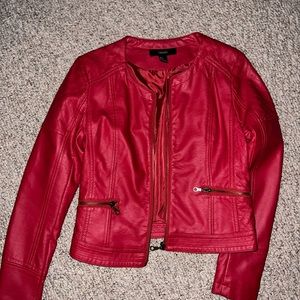 Red faux leather jacket